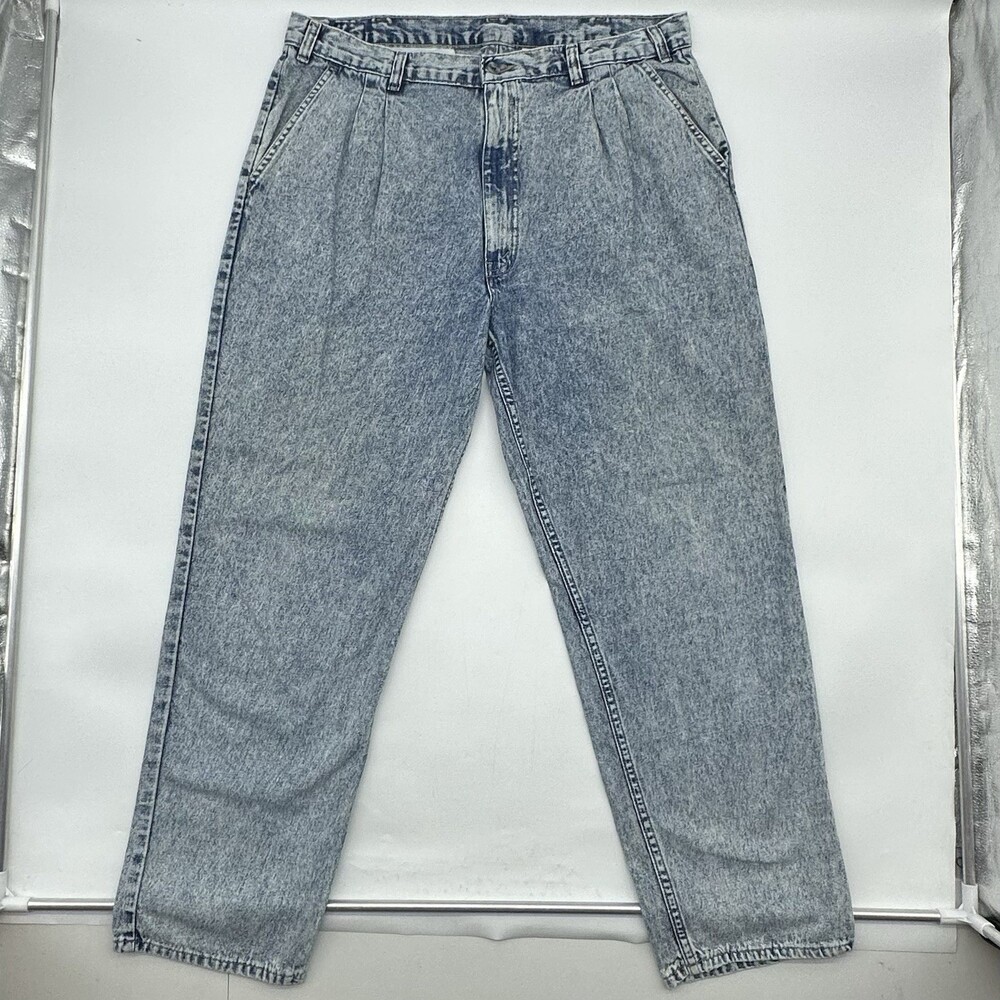 Vintage 90's Brittania Men's Size 38x30 Acid Wash Pleated Denim Blue Jeans Pants